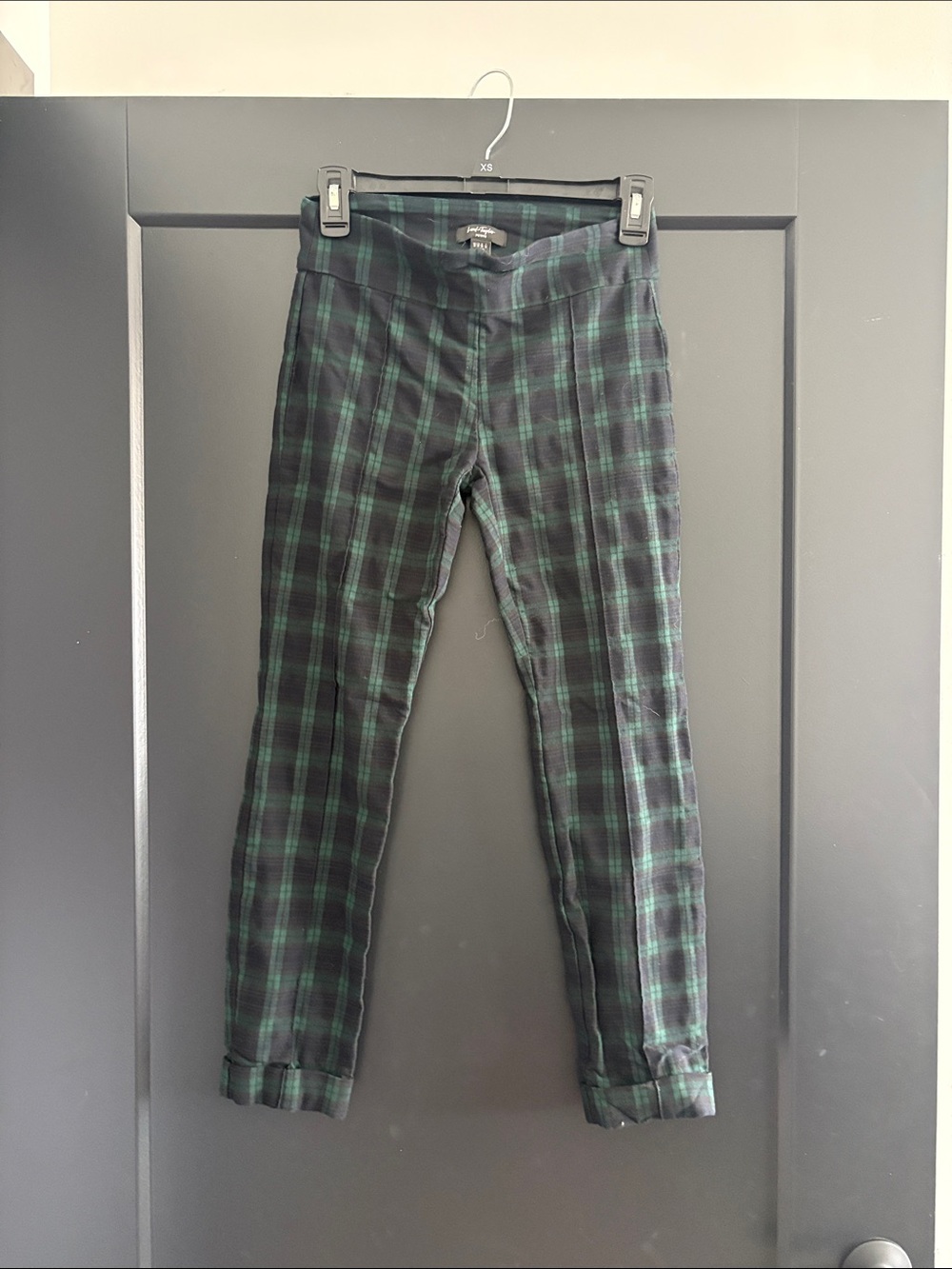LOFT Black and Green Plaid Cropped Pants
